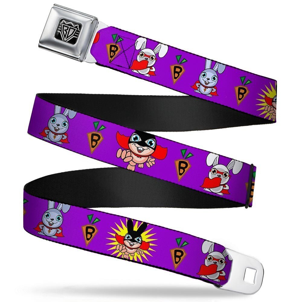 3439 Seatbelt Belt - Bunny Superhero Purple - 1.0" Wide - 20-36 Inches in